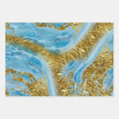ブルーウォーターカラー大理石&ゴールドフォイル ラッピングペーパーシート (正面2)