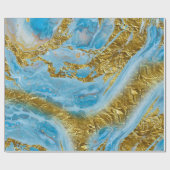 ブルーウォーターカラー大理石&ゴールドフォイル ラッピングペーパー (フラット)