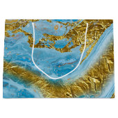 ブルーウォーターカラー大理石&ゴールドフォイル ラージペーパーバッグ (正面)