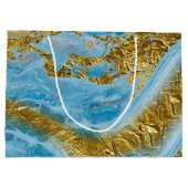 ブルーウォーターカラー大理石&ゴールドフォイル ラージペーパーバッグ (裏面)