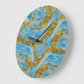 ブルーウォーターカラー大理石&ゴールドフォイル ラージ壁時計 (傾斜)