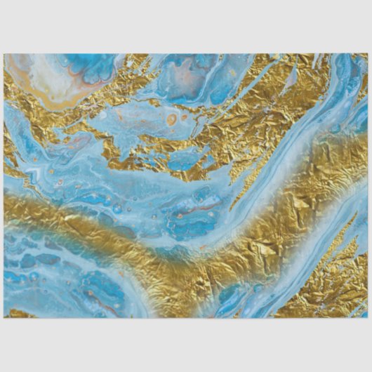 ブルーウォーターカラー大理石&ゴールドフォイル 薄葉紙 (正面)