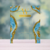 ブルーウォーターカラー大理石&金ゴールドヘア&メイクアップ価格 アクリルサイン (ニュートラル)