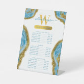 ブルーウォーターカラー大理石&金ゴールドヘア&メイクアップ価格 台座サイン (正面)