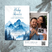 ブルーウォーターカラー山の赤ちゃんシャワー写真QRコード 招待状