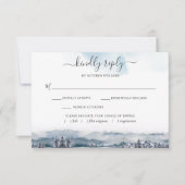 ブルーウォーターカラー山、外食付きRSVPカード 出欠カード (正面)