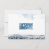 ブルーウォーターカラー山、外食付きRSVPカード 出欠カード (裏面)