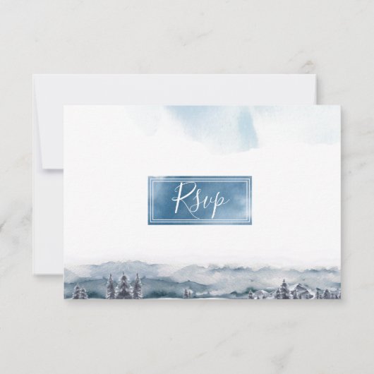 ブルーウォーターカラー山、外食付きRSVPカード 出欠カード (裏面)