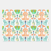 ブルーウォーターカラー恐竜誕生日ベビーシャワー ラッピングペーパーシート (正面3)