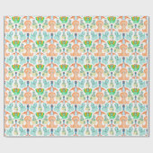 ブルーウォーターカラー恐竜誕生日ベビーシャワー ラッピングペーパー (フラット)