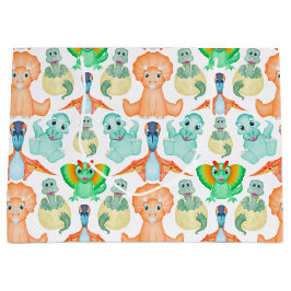 ブルーウォーターカラー恐竜誕生日ベビーシャワー ラージペーパーバッグ