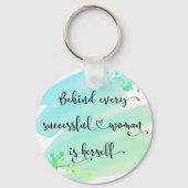 ブルーウォーターカラー成功した女性引用文タイポグラフィ キーホルダー (正面)