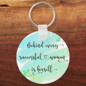 ブルーウォーターカラー成功した女性引用文タイポグラフィ キーホルダー (正面)