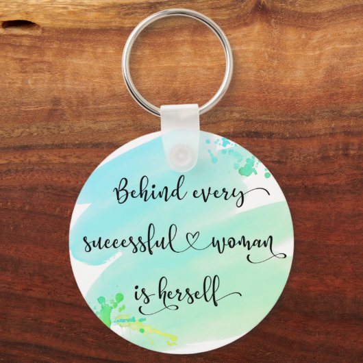 ブルーウォーターカラー成功した女性引用文タイポグラフィ キーホルダー (正面)