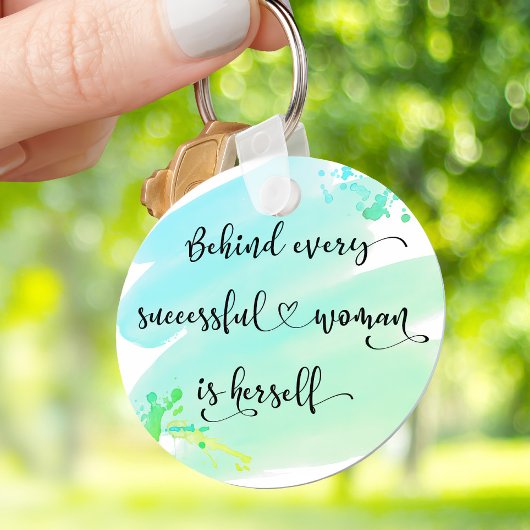 ブルーウォーターカラー成功した女性引用文タイポグラフィ キーホルダー