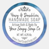 ブルーウォーターカラー手作り石鹸モダンタイポグラフィ ラウンドシール (正面)