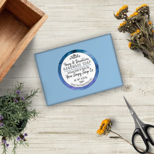 ブルーウォーターカラー手作り石鹸モダンタイポグラフィ ラウンドシール