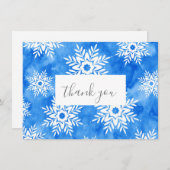 ブルーウォーターカラー抽象芸術雪片 サンキューカード (正面/裏面)
