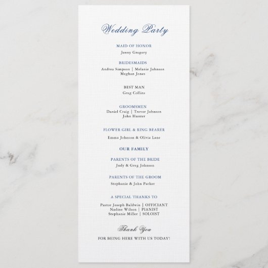 ブルーウォーターカラー教会結婚のフラットプログラム プログラム (裏面)