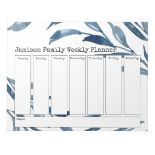 ブルーウォーターカラー植物学ウィークリープランナー ノートパッド