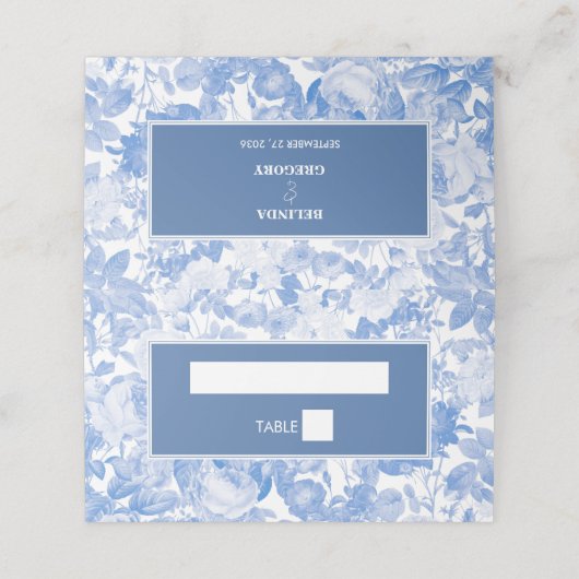 ブルーウォーターカラー植物性花模様結婚ズ プレイスカード (外部開封)