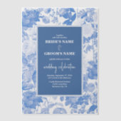 ブルーウォーターカラー植物性花模様結婚ズ ベラム紙招待状 (正面)