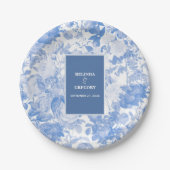 ブルーウォーターカラー植物性花模様結婚ズ ペーパープレート (正面)