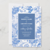 ブルーウォーターカラー植物性花模様結婚ズ 招待状 (正面)