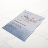 ブルーウォーターカラー洗浄ブライダルシャワースパークル 箔招待状 (回転した状態)