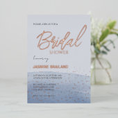 ブルーウォーターカラー洗浄ブライダルシャワースパークル 箔招待状 (立ち正面)