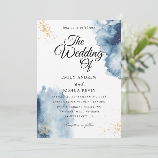 ブルーウォーターカラー洗浄結婚式招待状 招待状 (スタンド正面)