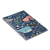 ブルーウォーターカラー海アニマルアートネームモノグラム ノートブック (右側)