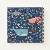 ブルーウォーターカラー海アニマルアートネームモノグラム ノートブック (裏面)