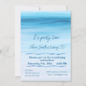 ブルーウォーターカラー海誕生日パーティーのミニマリスト 招待状 (正面)