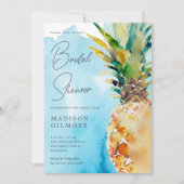 ブルーウォーターカラー熱帯パイナップルブライダルシャワー 招待状 (正面)