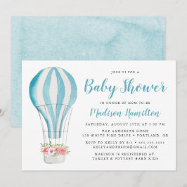 ブルーウォーターカラー熱気球ベビーシャワー 招待状