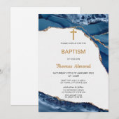 ブルーウォーターカラー男子ゴールド洗礼 招待状 (正面/裏面)