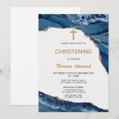 ブルーウォーターカラー男子ゴールド 認洗礼 招待状 (正面/裏面)