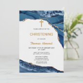 ブルーウォーターカラー男子ゴールドchristening 招待状 (スタンド正面)