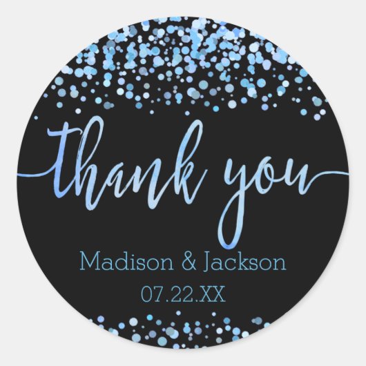 ブルーウォーターカラー紙吹雪ドット結婚式の引き出物 ラウンドシール (正面)