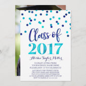 ブルーウォーターカラー紙吹雪卒業パーティー 招待状 (正面/裏面)
