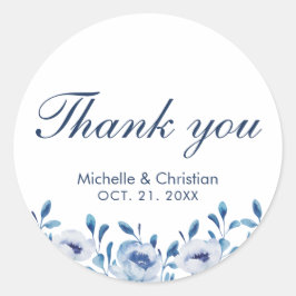 ブルーウォーターカラー結婚式の引き出物サンキューステッカー ラウンドシール