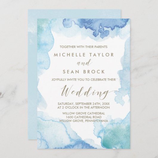 ブルーウォーターカラー結婚式招待状 招待状 (正面/裏面)