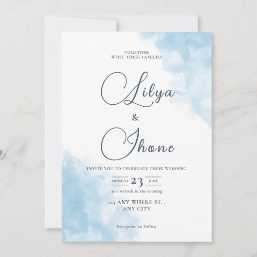 ブルーウォーターカラー結婚式招待状 招待状 (正面)