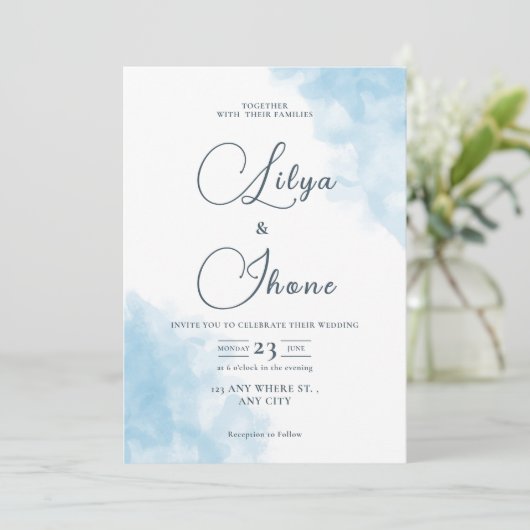 ブルーウォーターカラー結婚式招待状 招待状 (スタンド正面)