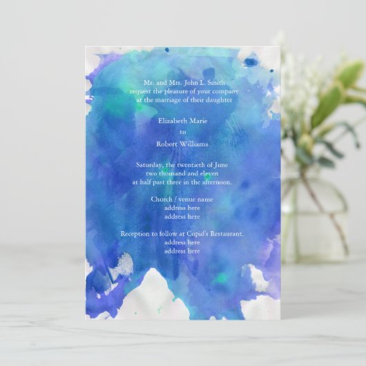 ブルーウォーターカラー結婚式招待状 招待状 (スタンド正面)