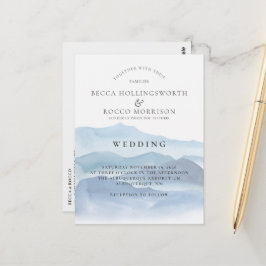 ブルーウォーターカラー結婚式招待状RSVPウェブサイト ポストカード