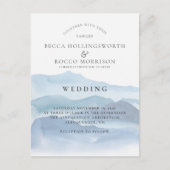 ブルーウォーターカラー結婚式招待状RSVPウェブサイト ポストカード (正面)