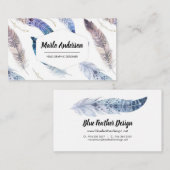 ブルーウォーターカラー羽モダンボーホビジネスカード 名刺 (正面/裏面)