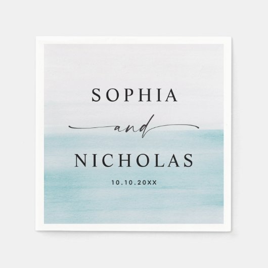 ブルーウォーターカラー航海のミニマ結婚リストの脚本 スタンダードカクテルナプキン (正面)